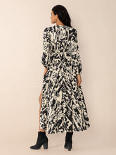 Tied Printed V-Neck Long Sleeve Midi Dress OutfitFlow